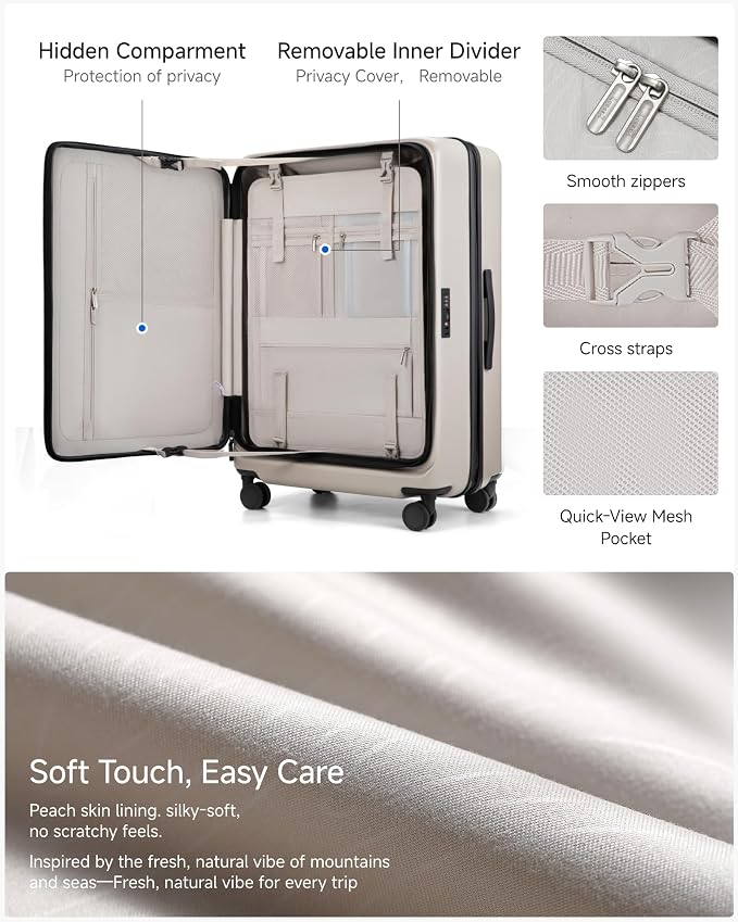 LUGGEX Checked Suitcase with Spinner Wheels, FLO5 Top Opening Expandable Polycarbonate Hard Shell Suitcase with TSA Approved Lock (FX-Core, Beige, 28 Inch) - Image 8