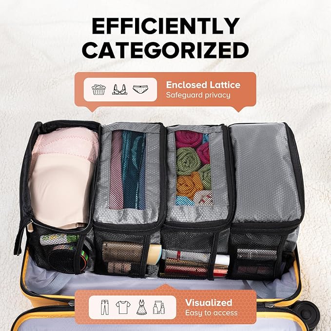 Suitcase Organizer, Travel Luggage Organizer Hanging Shelves Packing Cube Closet/Collapsible Portable Travel Organizer for Carry-on - Image 3