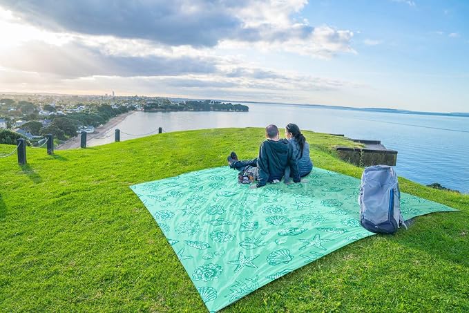 WEKAPO Beach Blanket Waterproof Sandproof Oversized, Extra Large Beach Mat Sand Free, Lightweight & Compact Sand Free Mat with 5 Stakes & 4 Corner Pockets - Image 8