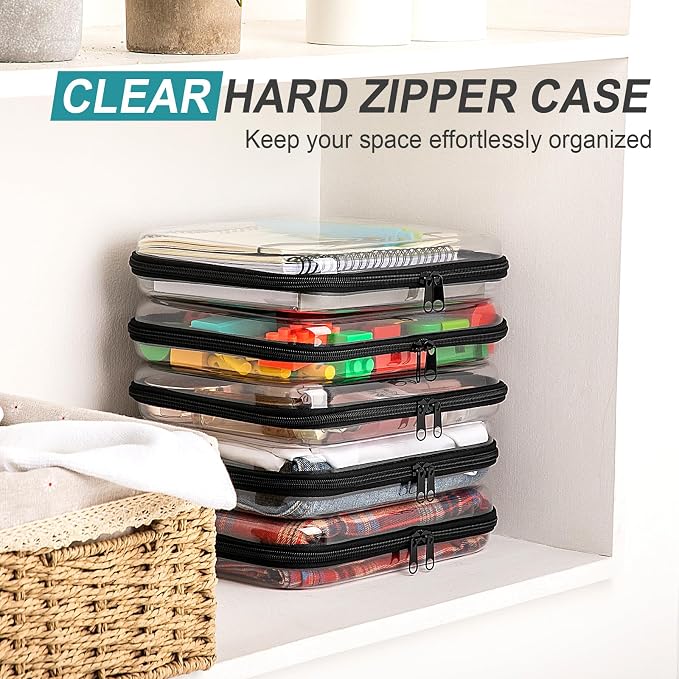 Sanwuta 6 Pcs Clear Hard Zipper Case Plastic Zipper Pouches Transparent Makeup Bag Pencil Case Pouches Toiletry Diaper Bag for Travel Toy Storage Organizer Bins(Black,9.84 x 7.87 x 2 Inch) - Image 6
