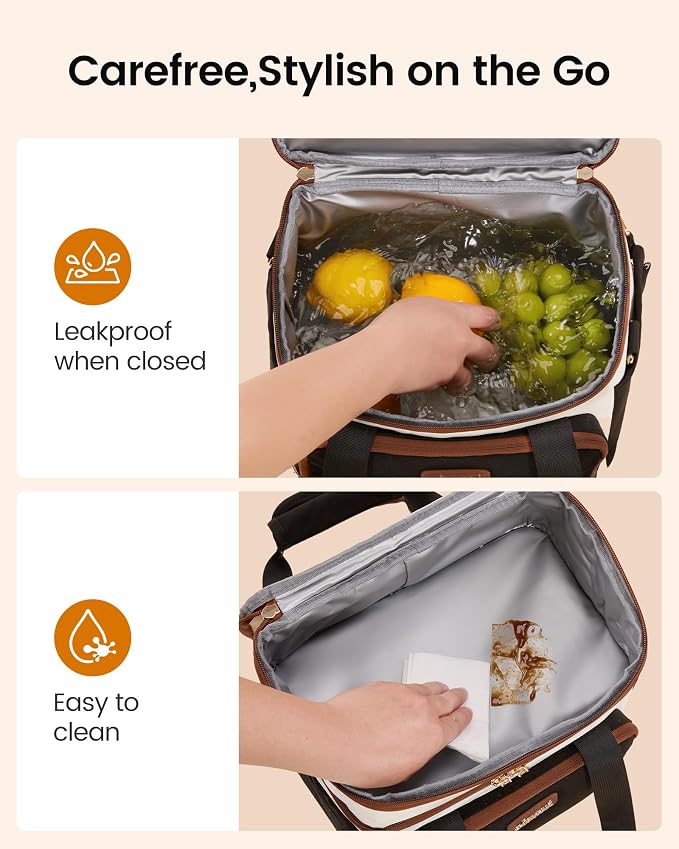 LOVEVOOK Insulated Lunch Bag For Women,Large Double Deck Adult Lunch Box,Teacher Lunch Tote Bag With Cup Holder,Leakproof Cooler Bag With Adjustable Shoulder Strap For Work Picnic Beach,Larger 15L - Image 5