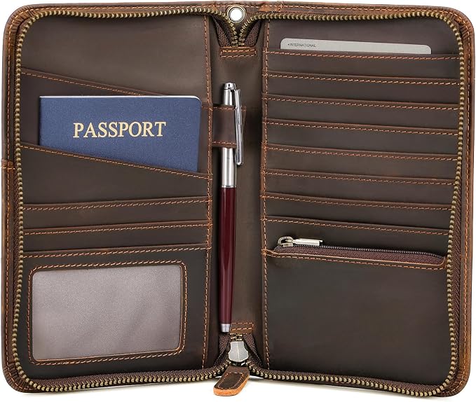 Polare Full Grain Leather Travel Passport Holder RFID Blocking Cover Case Travel Document Organizer Wallet Holders 2 Passports With YKK Zipper by polareoriginal