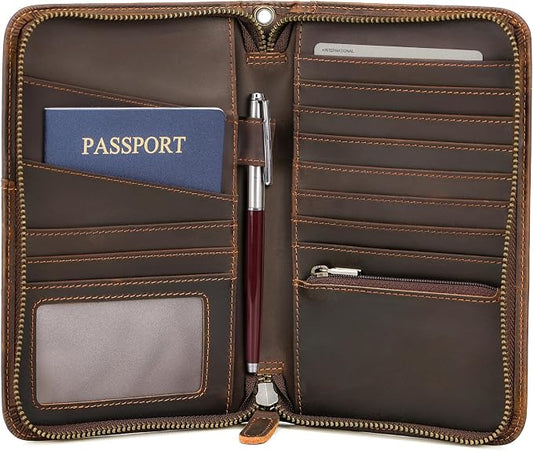 Polare Full Grain Leather Travel Passport Holder RFID Blocking Cover Case Travel Document Organizer Wallet Holders 2 Passports With YKK Zipper by polareoriginal