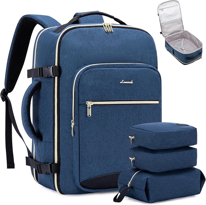 LOVEVOOK 40L Travel Backpack Flight Approved Carry on Backpack,3 Packing Cubes,Waterproof Personal Item Travel Bag,TSA Carry on Luggage Suitcase Travel Essentials,Gifts for Women & Men,fits 17" Laptop by LOVEVOOK
