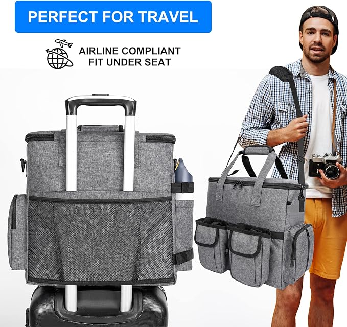 Modoker Dog Travel Bag Backpack, Airline Approved Pet Accessories Organizer for Dog and Cat with Shoulder Strap, 2 Dog Food Storage Containers, 2 Collapsible Dog Bowls,1 Pet Mat, Rose Red | Dog travel accessories set with feeding supplies, bowls, mat, ... - Image 7