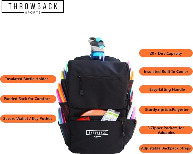 Throwback Sports Insulated Disc Golf Backpack with Cooler for 16+ Frisbees, Water Bottle Holder, Padded Straps, Quick-Access Pockets - Durable Disc Golf Bag for All-Day Comfort - Image 6