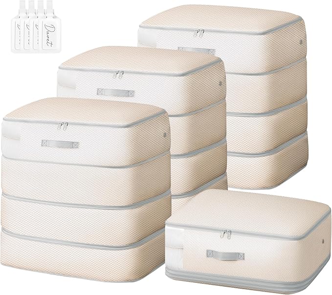 Comforter Storage Bag - 130L Large Capacity Blanket Storage Bags 4-Layer Ultra Space Saving Self Compression Organizer, Washable Compression Bags for Storage Comforter Blanket, 4-Pack, Beige by EasortmPackingCubes