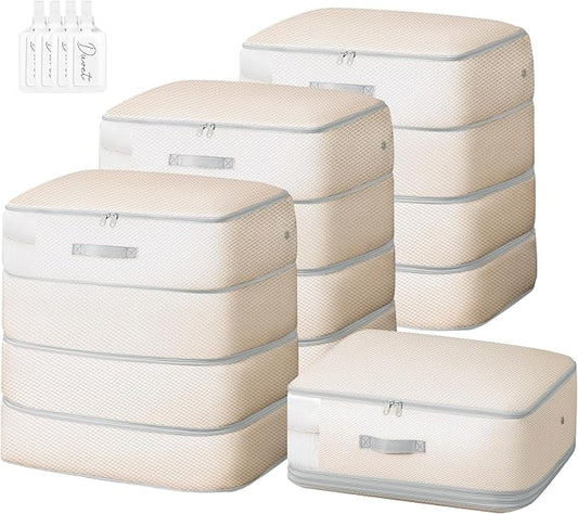 Comforter Storage Bag - 130L Large Capacity Blanket Storage Bags 4-Layer Ultra Space Saving Self Compression Organizer, Washable Compression Bags for Storage Comforter Blanket, 4-Pack, Beige by EasortmPackingCubes