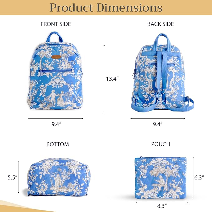 Maison d' Hermine Backpack for Women Men Cotton Shoulder Multipurpose Rucksack with Small Pouch Lightweight Multi Pocket Bag for Travel Work Beach Perfect for Spring Summer (Joli Jouy - Blue) - Image 5