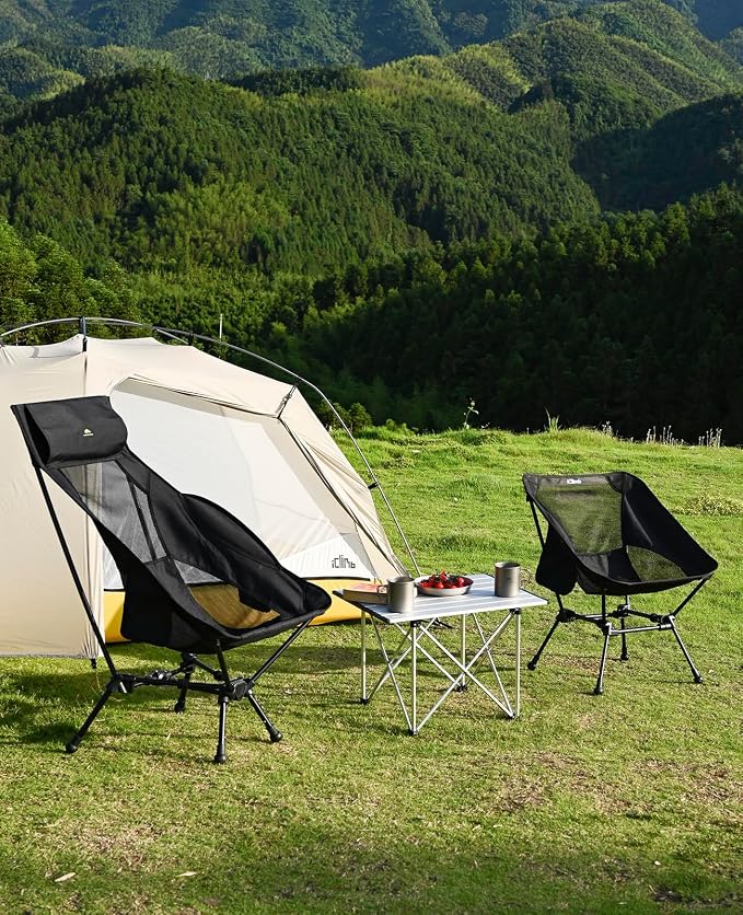 iClimb Ultralight Compact Camping Folding Beach Chair with Anti-Sinking Large Feet and Back Support Webbing (Black - Square Frame - 2PC) - Image 11
