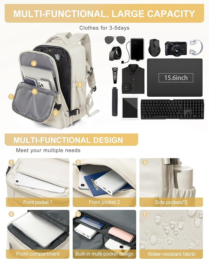 winspansy Vacuum Backpack Travel Essentials with Air Pump Compression Bags for Travel Carry on Flight Approved Seal Vacpack Personal Item Backpack with Vacuum System for Women Men Beige - Image 5