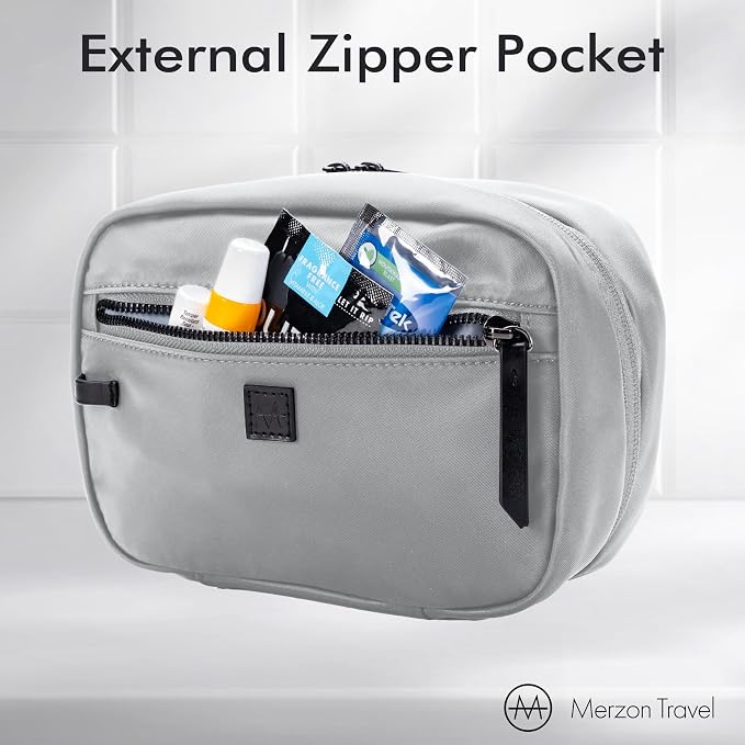 The Tomorrow Kit, Hanging Toiletry Bag with Dual Compartments Organized Travel Toiletry Organizer with Hook Closure Made from Sturdy Water Resistant Nylon HNG-732-SLV Silver - Image 6