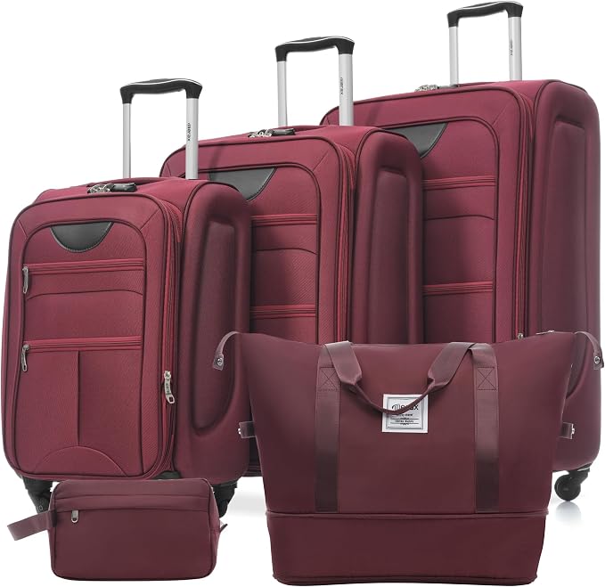 Merax Softside Luggage Set, Travel Suitcase Expandable Lightweight 3 Piece | Luggage Sets with Duffel Bag 22" 26" 30" Suitcase with TSA Lock Spinner Wheels,Red by Merax