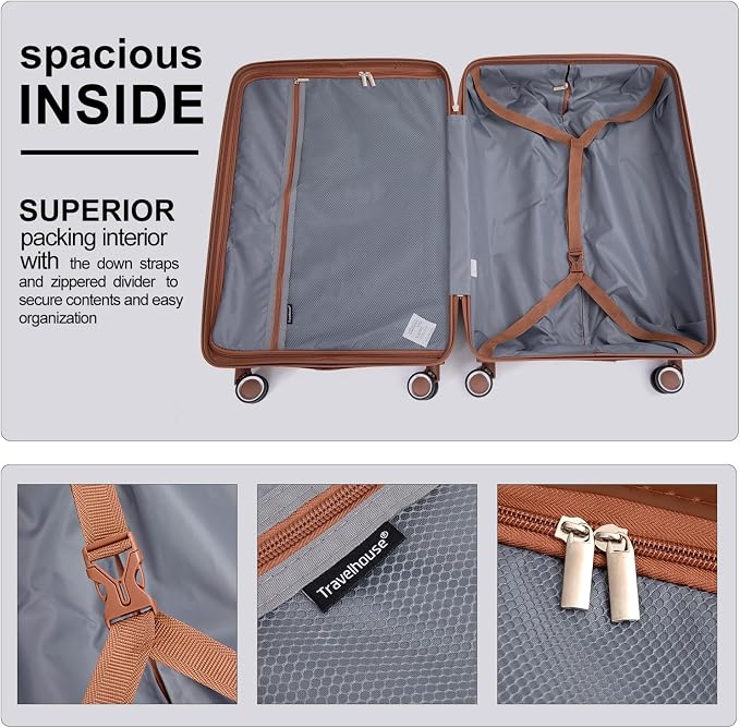 Travelhouse Luggage Sets 5 Piece with Double Spinner Wheels,PP Hardside Suitcase Sets with TSA Lock,Carry On Luggage Set with Travel Duffle Bag for Women and Men - Image 7