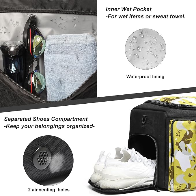 4-Way Gym Bags for Men Gym Duffle Bag Sports Duffle Bag Backpack with Shoe Compartment & Wet Pocket - Image 3