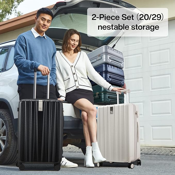 Hanke 29 Inch Luggage Suitcases with Spinner Wheels Lightweight PC Hardside Rolling Suitcase with Travel Lock, Checked-Large (Ivory White) - Image 9
