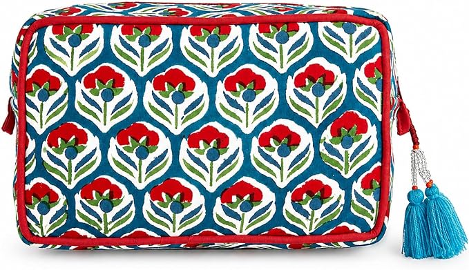 Huar Travel Makeup Bag- Large Capacity Cosmetic Bags for Women - Water Resistance Lining Portable Pouch & Open Toiletry Bag - Perfect Girls Makeup Organizer for Travel Essentials (White & Red Floral) by Huar