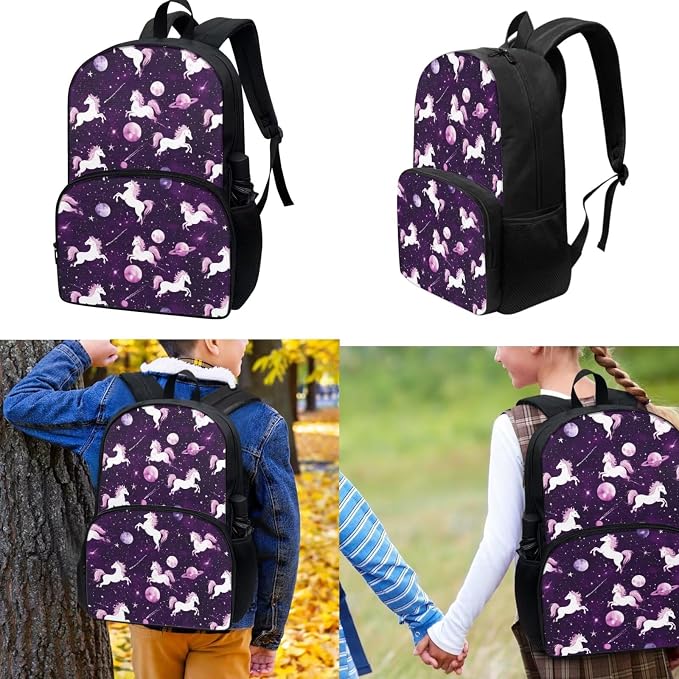 Cute Horse School Backpack for Girls, 3Pcs Students Backpack, Elementary Bookbag Sets with Lunch Box Pencil Case for School - Image 2