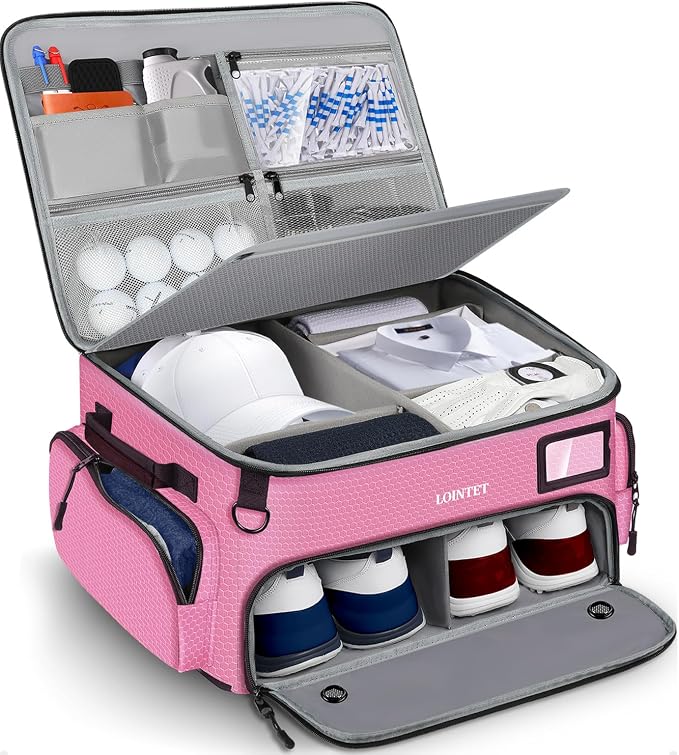 LOINTET Golf Trunk Organizer, Waterproof Car Golf Locker with Separate Ventilated Compartment for 2 Pair Shoes, Golf Storage for Balls, Tees, Cap, Clothes, Gloves, Accessories, Gifts for Men, Women by LOINTET