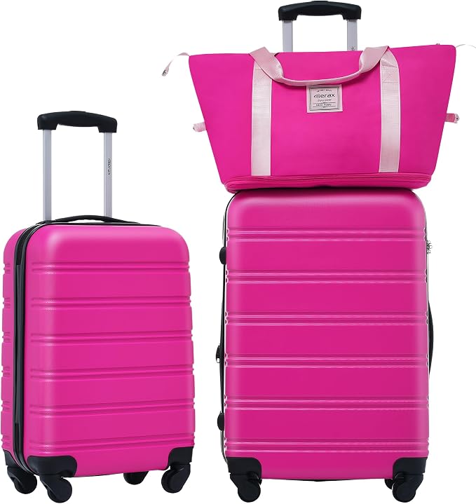 Merax Luggage sets of 3 Piece 20 24 IN Carry on Luggage Hard Case Pink Luggage Expandable Checked Luggage Suitcase Set with Wheels by Merax