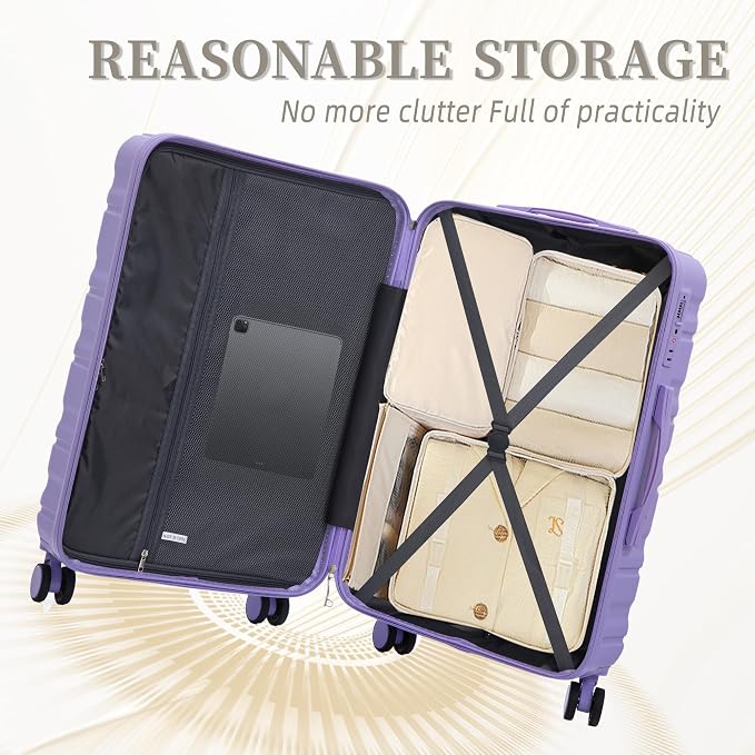 Hardside Luggage Sets, Lightweight Stripes Suitcase with Spinner Wheels, Lavender-181 - Image 7