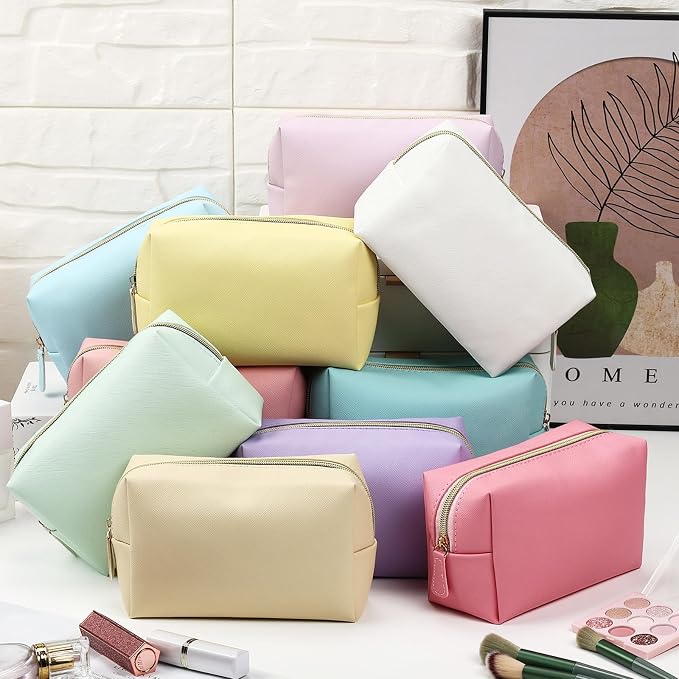 Kigeli 20 Pcs Makeup Bag Bulk PU Leather Cosmetic Pouches Waterproof Plain with Zipper Preppy Makeup Pouch Toiletry Bag for Women Wedding Bachelorette Party Gift Travel Storage Organizer (Macaron) - Image 7