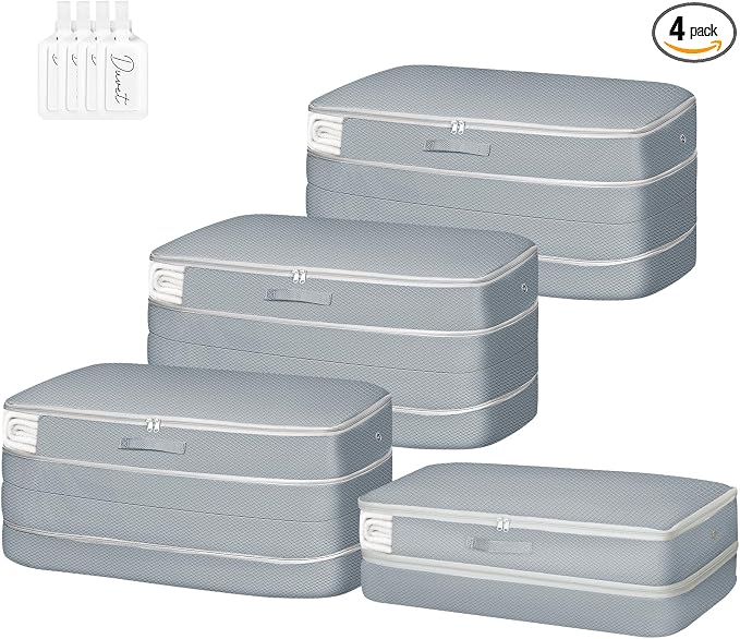 Comforter Storage Bag - Large Capacity Bedding Storage Bags Ultra Space Saving Self Compression Organizer, Washable Compression Bags for Storage Comforter Blanket Duvet Pillow, 4-Pack, Grey by EasortmPackingCubes
