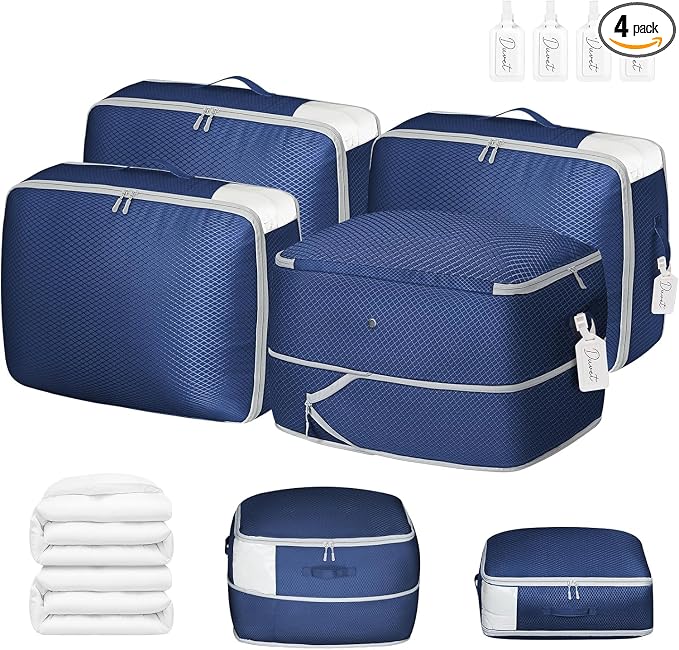 Comforter Storage Bag 66 L - 4 Pack Blanket Storage Organizer Compression Bags, Large Capacity Ultra Space Saving Self Organize for Bedding, Pillow, Duvet, Sheet Storage with Zipper Window by DiMJ