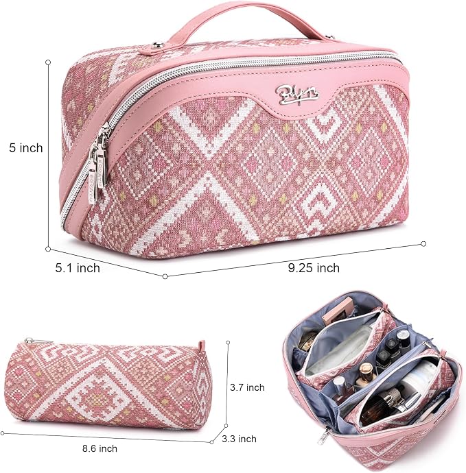 BOYATU Travel Makeup Bag Organizer: Boho Large Capacity Cosmetic Bag Sets | 3Pcs Waterproof Leather Toiletry Bags | 180°Open Flat Make up Case with Compartments | Western Travel Essentials for Women - Image 2