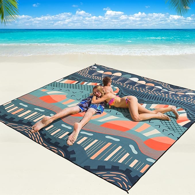WIWIGO Beach Blanket Waterproof Sandproof Beach Mat 79" X 83"/10'x9'for 2-8 Adults Quick Drying Outdoor Picnic Mat Beach Accessories for Travel, Camping, Hiking by WIWIGO