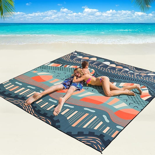 WIWIGO Beach Blanket Waterproof Sandproof Beach Mat 79" X 83"/10'x9'for 2-8 Adults Quick Drying Outdoor Picnic Mat Beach Accessories for Travel, Camping, Hiking by WIWIGO