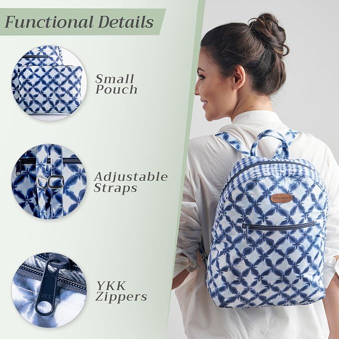 Maison d' Hermine Backpack for Women Men Cotton Shoulder Multipurpose Rucksack with Small Pouch Lightweight Multi Pocket Bag for Travel Work Beach Perfect for Spring Summer (Shibori) - Image 4