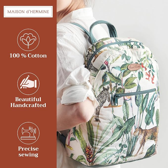 Maison d' Hermine Backpack for Women Men Cotton Shoulder Multipurpose Rucksack with Small Pouch Lightweight Multi Pocket Bag for Travel Work Beach Perfect for Spring Summer (Wild) - Image 2