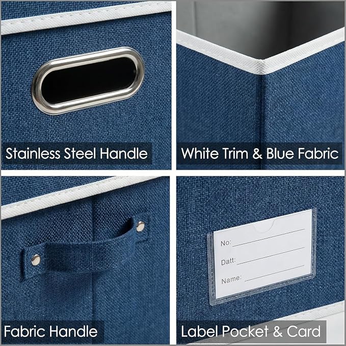 PRANDOM Storage Bins with Lids [3-Pack] Linen Fabric Foldable Storage Boxes Organizer Containers Baskets Cube with Cover for Bedroom Closet Office Royal Blue(23.4X15.9X11.4) - Image 6