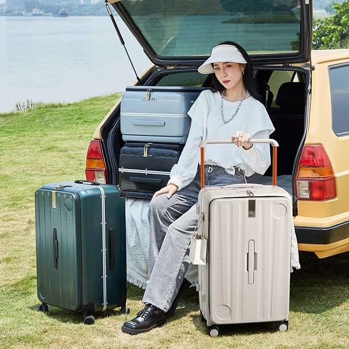 Hanke Multifunctional 26 Inch Checked Luggage Hard Shell Suitcases with Wheels Travel Trunk Style Luggage Large Rolling Suitcase for Women Men(Ivory White) - Image 10