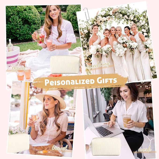 SOIDRAM 6PCS Bridesmaid Proposal Gifts Corduroy Beige makeup bag bulk for Wedding Party Favors Bachelorette party decorations Toiletry Organizer Bag Cosmetic Case Gift - Image 4