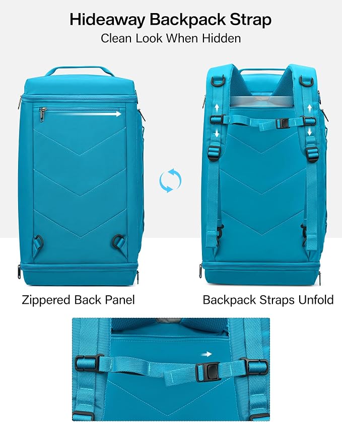 Hanke Duffle Bag for Travel, Dual Expandable 45L-55L Carry On Duffel, 3 In 1 Weekender Tote, Water Resistant Overnight Bag with 15.6" Compartment for Men Women, Caribbean Blue - Image 7