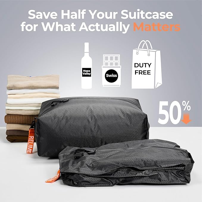 Relime Classic Series Vacuum Bags for Travel Luggage with Wireless Pump, Compression Bags for Carry On Suitcases and Backpack, Vacuum Seal Packing cube for Cloth Packing (2PC + PUMP) - Image 3