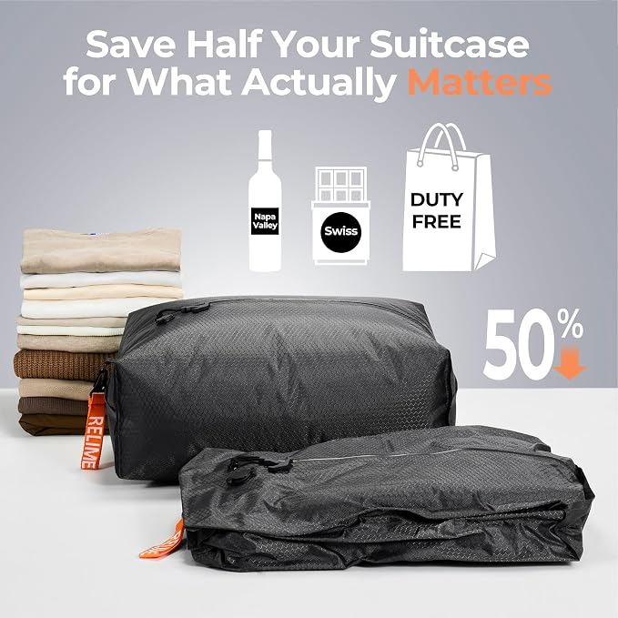Relime Classic Series Vacuum Bags for Travel Luggage with Wireless Pump, Compression Bags for Carry On Suitcases and Backpack, Vacuum Seal Packing cube for Cloth Packing (2PC + PUMP Gray & Blue) - Image 3