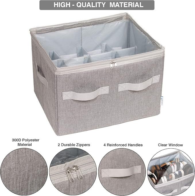 Moteph Shoe Organizer Closet Storage Solution with Clear Cover & Adjustable Dividers for Shoes, Handbags, Blankets, Linen, Clothing (Medium - 16 Pairs, Grey) - Image 3