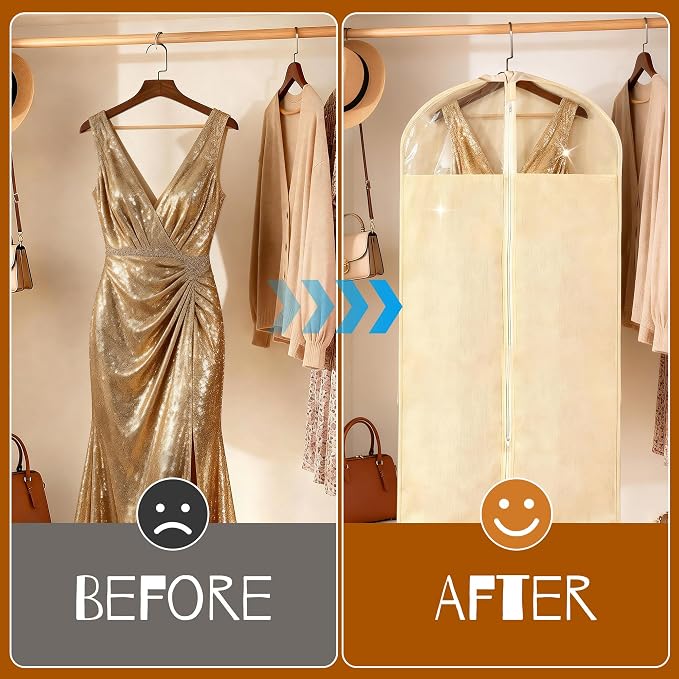 4 Pack 24 x 60 Inches Cotton Garment Bags for Hanging Clothes, Breathable Garment Bags for Long Dress, Fur Coat, Jacket, Gown, Suit, Garments Covers with Clear Window - Image 4