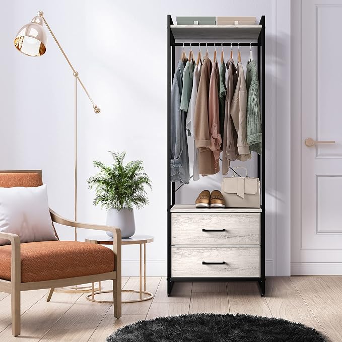 Sorbus Clothing Rack with Drawers - Clothes Stand Dresser - Wood Top, Steel Frame, & Fabric Drawers - Tall Closet Storage Organizer - Garment Rack for Hanging Shirts, Dresses, & Jackets - Image 8