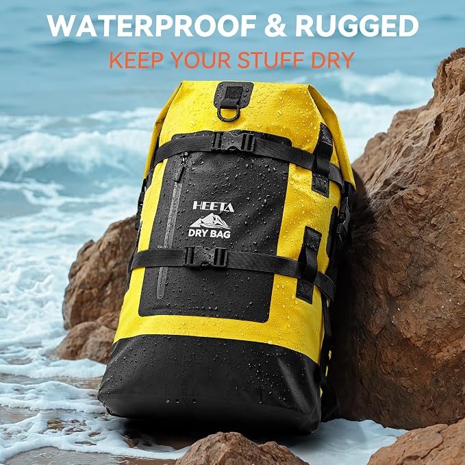 HEETA Dry Bags Waterproof Backpack 40L for Men & Women, Roll Top Heavy Duty Cushioned Hiking Backpack for Kayaking Boating Paddle Boarding Fishing Travel Camping Beach Vacation Cruise Ship Essentials - Image 2