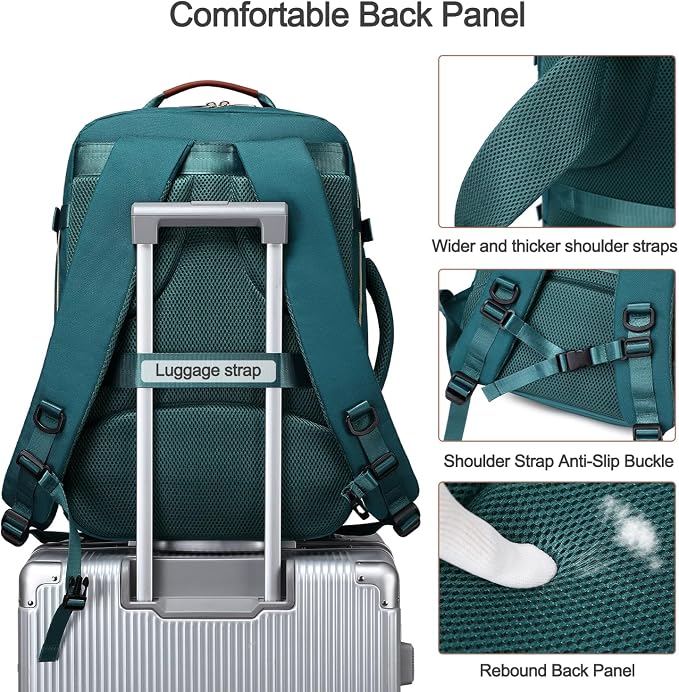 40L Travel Laptop Backpack for Women & Men, Airline Approved Carry On Luggage Overnight Bags, Waterproof Personal Item Bag, Weekender Essentials Backpacks Vacuum Backpack Dark Green - Image 6