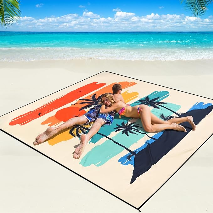 WIWIGO Beach Blanket Waterproof Sandproof Beach Mat 79" X 83"/10'x9'for 2-8 Adults Quick Drying Outdoor Picnic Mat Beach Accessories for Travel, Camping, Hiking by WIWIGO