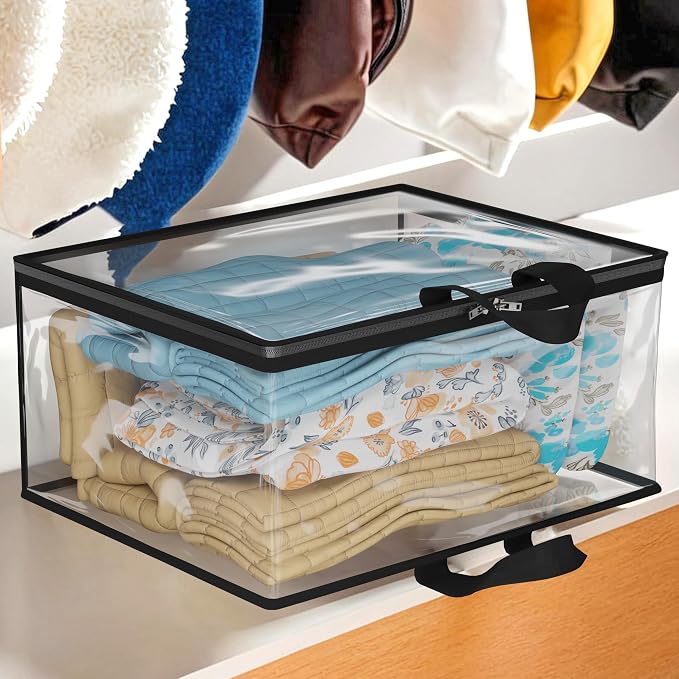 Kuber Industries (Pack of 2) Waterproof Storage Bags for Clothes | Wardrobe Organizer | Transparent Travel Organizer Bag with Handle | Large | Black - Image 2