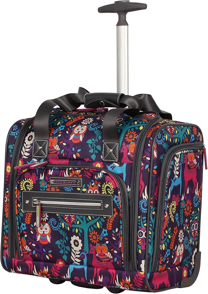 Lily Bloom Designer 15 Inch Carry On - Weekender Overnight Business Travel Luggage - Lightweight 2- Rolling Wheels Suitcase - Under Seat Rolling Bag for Women (Wildwoods) by Lily+Bloom