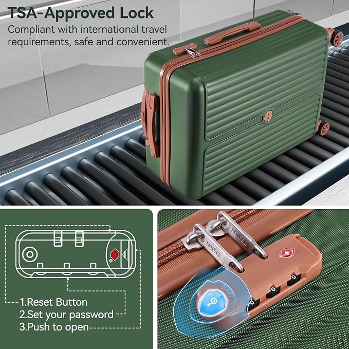 Hoteel Luggage Sets 3 Piece ABS+PC Hardside, 4-Year Warranty, Luggage Set with Spinner Wheels, TSA Lock, Lightweight Carry on Luggage, 20" Suitcase with Duffel & Organizer, Dark Green - Image 2