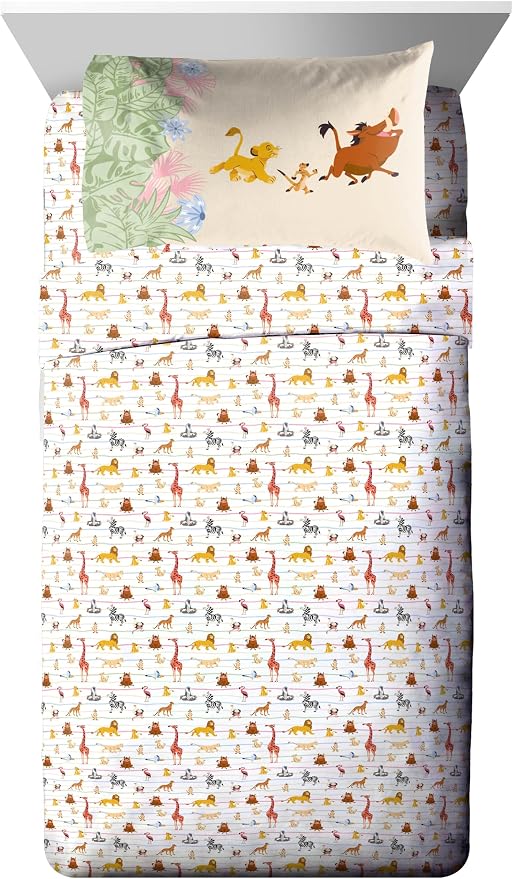Disney Lion King Simba Twin Comforter Set 5 Piece Kids Bedding, Multi | Safari Animal, Comforter Sheets Sham Pillowcase, Official Brand, Soft Microfiber, Machine Washable, Easy Care, Kids Gift - Image 6