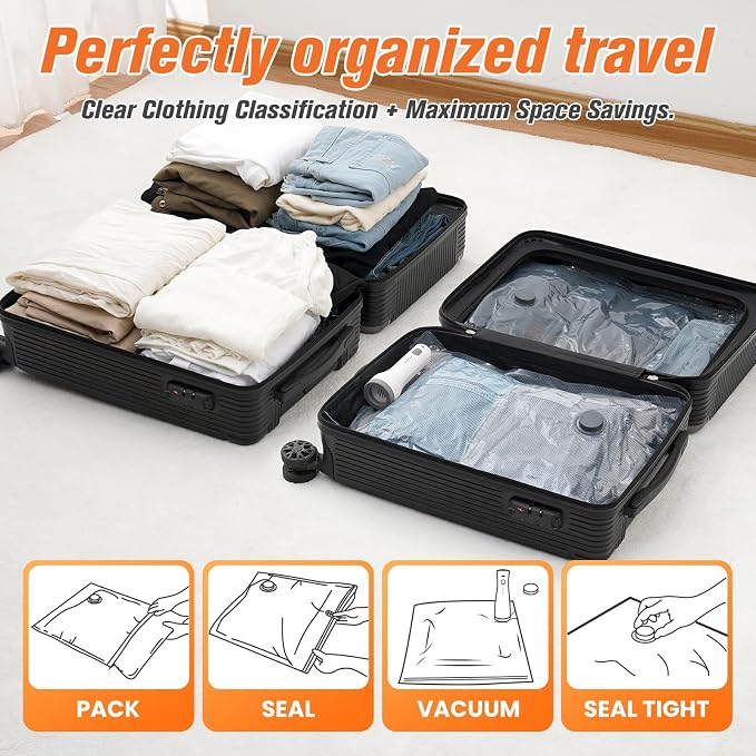 Vacuum Storage Bags for Travel with Cordless Pump, Space Saver Bags for Clothes, Compression Packing Bags for Luggage, 9 Combo Size - Image 6